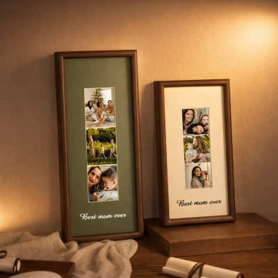 Mother's Day Photo Engraving Frame Custom Monochrome Picture Frame Vertical Photo Strip Frame Custom Photobooth Picture Frame Personalized Wall Art Minimal Wooden Frame Gift For Couple Family
