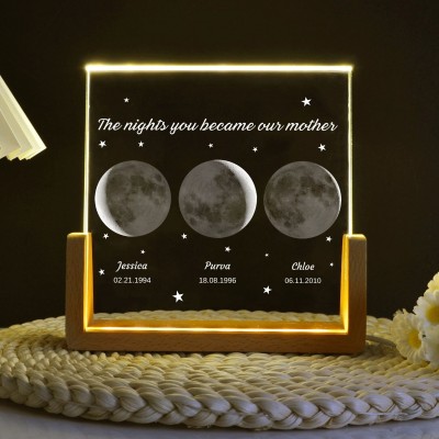 Personalized Moon Phase Wood Frame Mother's Day Gift