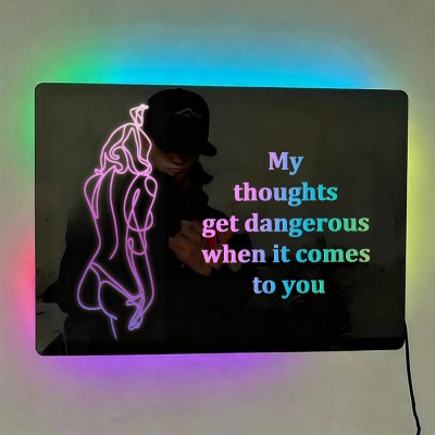 Personalized Spicy Line Art Portrait Mirror Lamp for Him/Her/You