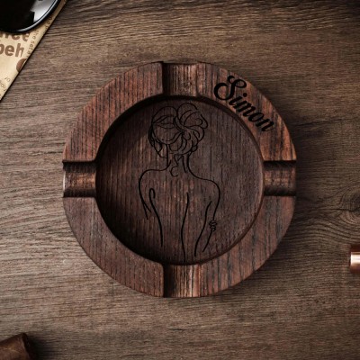 Personalized Wooden Vintage Ashtray With Spicy Portrait Gift For Valentine's Day