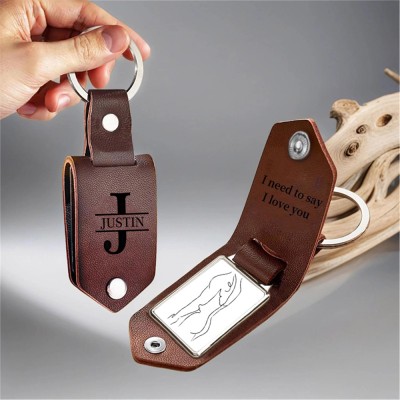 Custom Leather Keychain for Couples with Spicy Photo