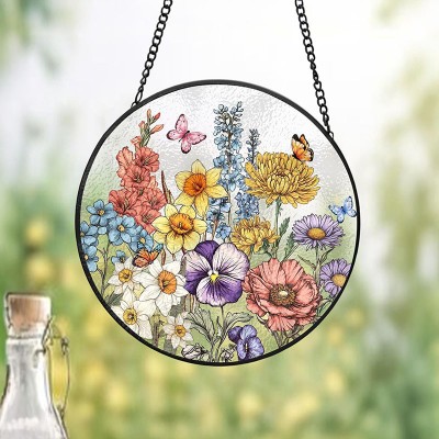 Custom Family Birth Flowers Glass Suncatcher Mother's Day Gift