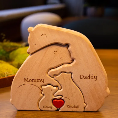 Personalized Wooden Bear Family Puzzle with Names