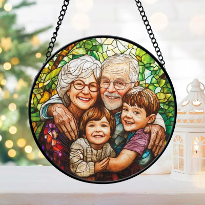 Personalized Family Photo Stained Glass Window Hanging