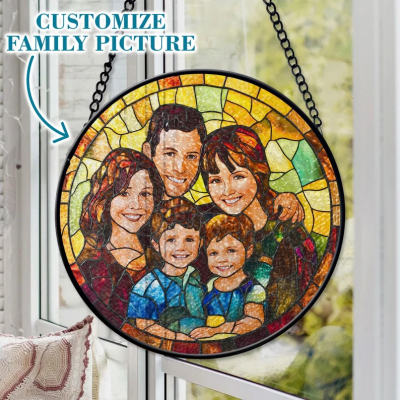 Personalized Family Photo Stained Glass Window Hanging