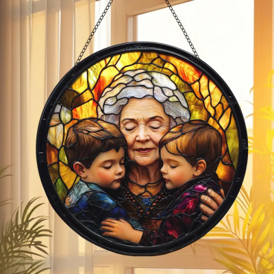 Personalized Family Photo Stained Glass Window Hanging