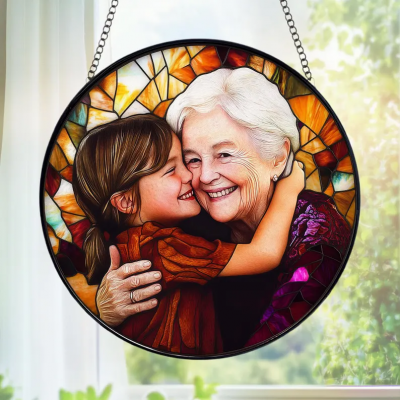 Personalized Family Photo Stained Glass Window Hanging