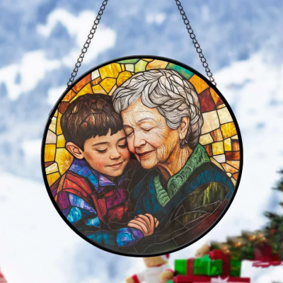 Personalized Family Photo Stained Glass Window Hanging