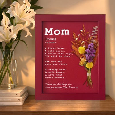 Mother"s Day Engraving Definition Frame Custom Minimalist Style Monochrome Picture Frame Mini Dry Flower Bouquet Gift For Mom