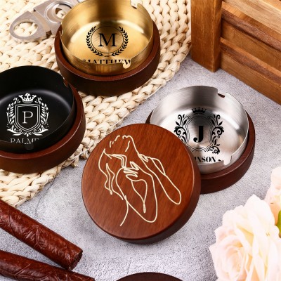 Personalized Wooden Vintage Ashtray With Spicy Portrait Gift For Valentine's Day