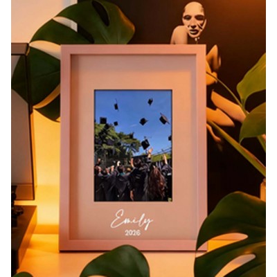 Graduation Photo Engraving Frame Custom Monochrome Picture Frame  Minimalist Style Custom Photobooth Strip Frame Off Center Mat Opening Personalized Photo Frame Gift