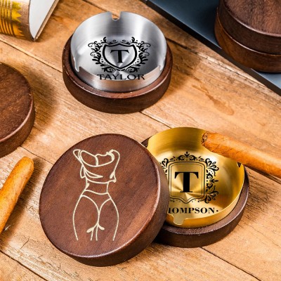 Personalized Wooden Vintage Ashtray With Spicy Portrait Gift For Valentine's Day