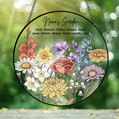 Custom Family Birth Flowers Glass Suncatcher Mother's Day Gift