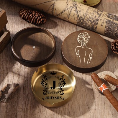Personalized Wooden Vintage Ashtray With Spicy Portrait Gift For Valentine's Day