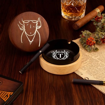 Personalized Wooden Vintage Ashtray With Spicy Portrait Gift For Valentine's Day