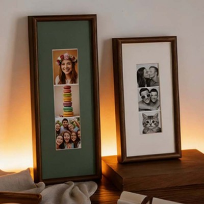 Custom Monochrome Photo Frame Vertical Photo Strip Frame, Custom Photobooth Picture Frame, Personalized Wall Art, Minimal Wooden Frame Gift for Couple Family