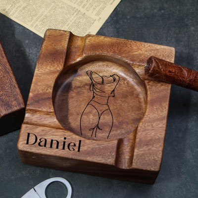 Personalized Wooden Vintage Ashtray With Spicy Portrait Gift For Valentine's Day