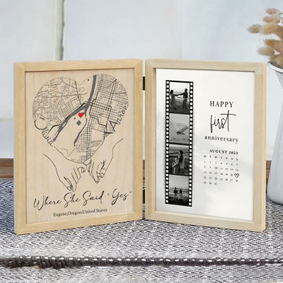 Custom Where She Said Yes Wooden Anniversary Frame Box for Couple