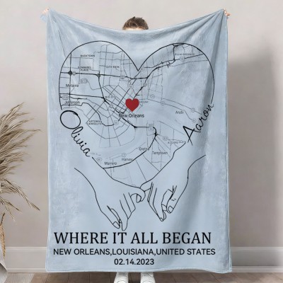 Custom Where It All Began Love City Map Blanket for Couple