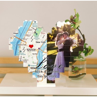 Personalized Map Print Building Brick Puzzle Valentine's Gifts For Her