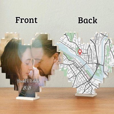 Personalized Map Print Building Brick Puzzle Valentine's Gifts For Her