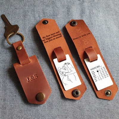 Custom Leather Keychain for Couples with Spicy Photo