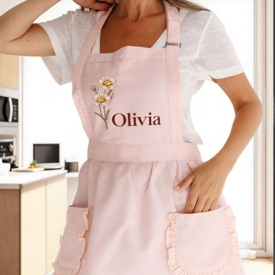 Custom Birth Flower Apron, Personalized Floral Apron, Mothers Day Gifts for Her,