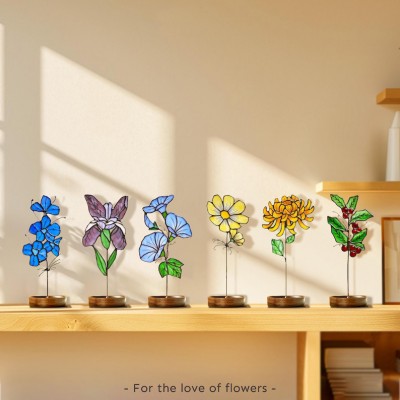 Personalized Birth Flower Suncatcher with Stake Mother Day Gift Spring Decoration