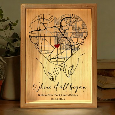 Personalized Where It All Began Map Light Box for Couple